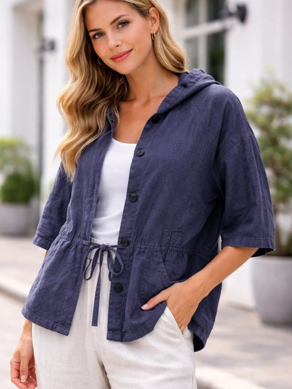 Zara Linen Blend Hooded Jacket – Effortless European Style 🌿